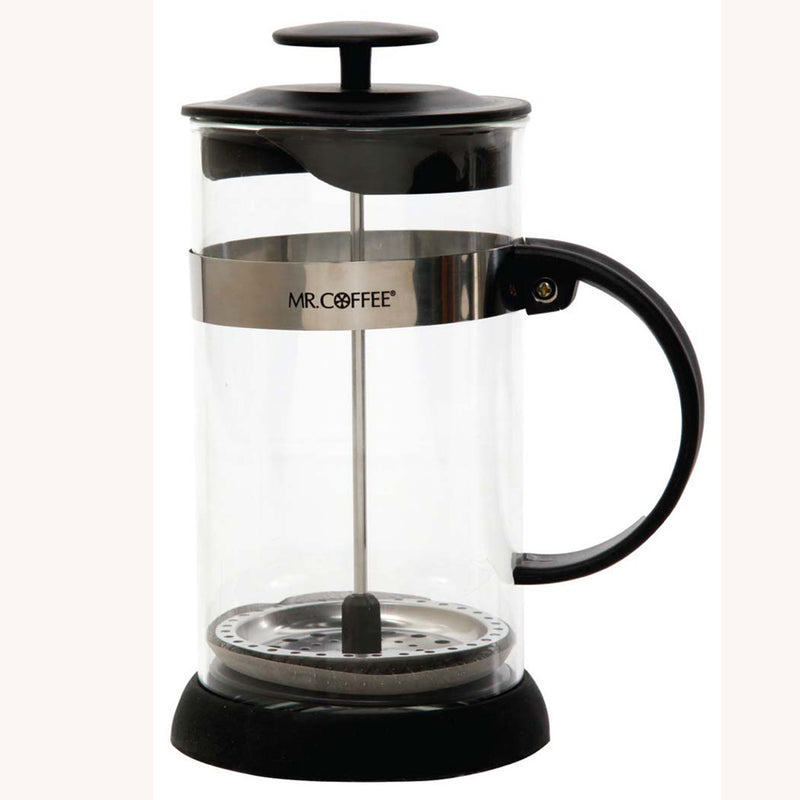 Mr. Coffee Cafe  Oasis 32oz Glass Coffee Press w/ Scoop - Black - PP Handle & Knob - Stainless Steel Band - Gift Box