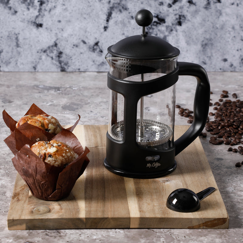Mr. Coffee Brivio 28oz Glass Coffee Press w/ Scoop - Black - PP Handle & Knob - Gift Box