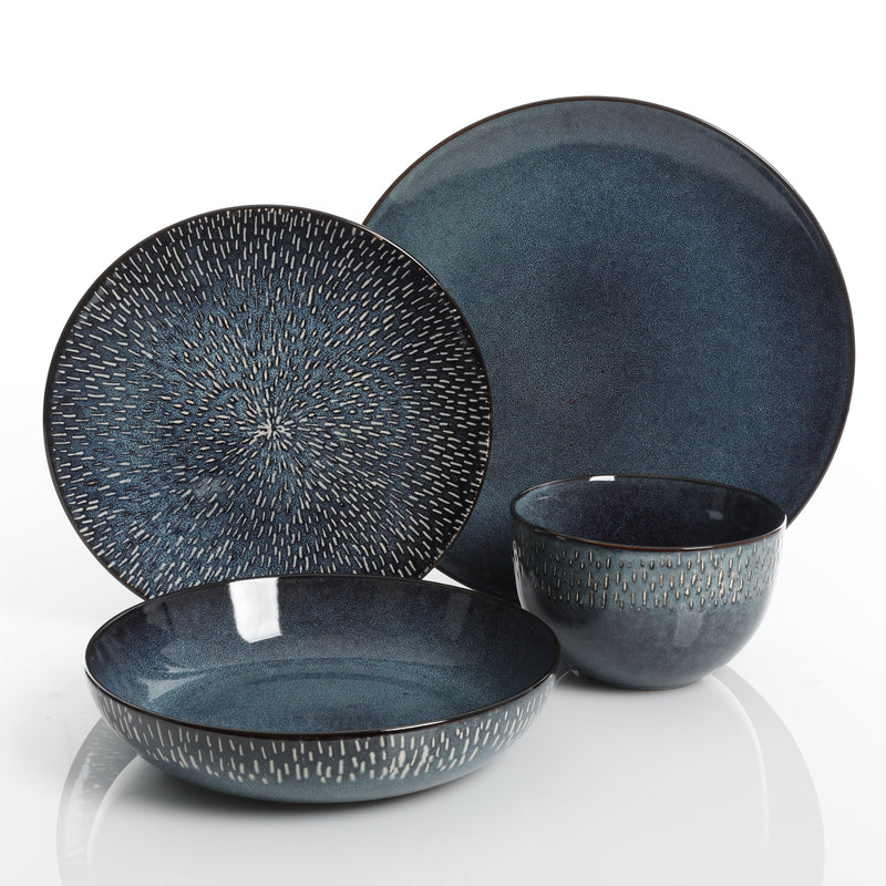 Gibson Elite Matisse 16pc Double Bowl Dinnerware Set - Reactive - Stoneware - Gift Box