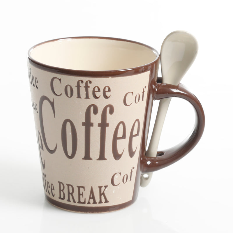 Mr. Coffee Bareggio 4pc 13oz Coffee Mugs Set w/ Matching Spoons - 4 Assorted Designs - Wax Relief - Reactive - Stoneware - Gift Box