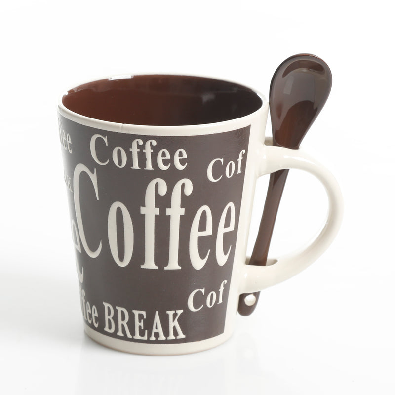 Mr. Coffee Bareggio 4pc 13oz Coffee Mugs Set w/ Matching Spoons - 4 Assorted Designs - Wax Relief - Reactive - Stoneware - Gift Box