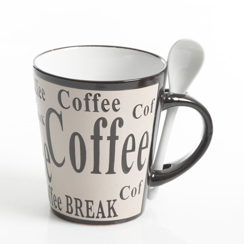 Mr. Coffee Bareggio 4pc 13oz Coffee Mugs Set w/ Matching Spoons - 4 Assorted Designs - Wax Relief - Reactive - Stoneware - Gift Box